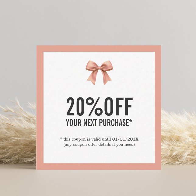 Elegant Pastel Ribbon Shop Next Purchase Coupon Note Card (Creator Uploaded)