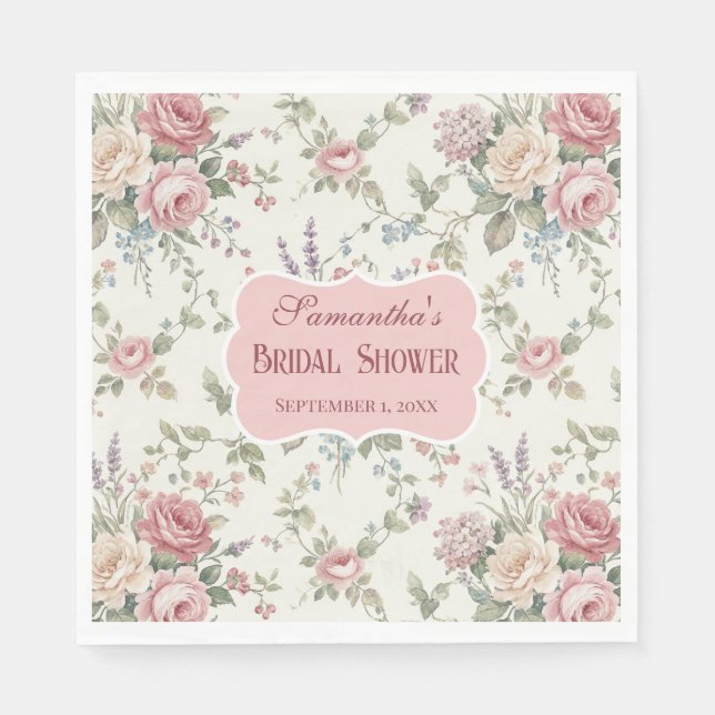 Elegant Pastel Roses Shabby Chic Bridal Shower Napkins (Front)