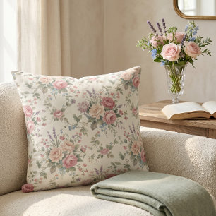 Elegant Pastel Roses Shabby Chic Throw Pillow