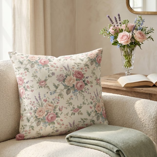 Elegant Pastel Roses Shabby Chic Throw Pillow (Creator Uploaded)