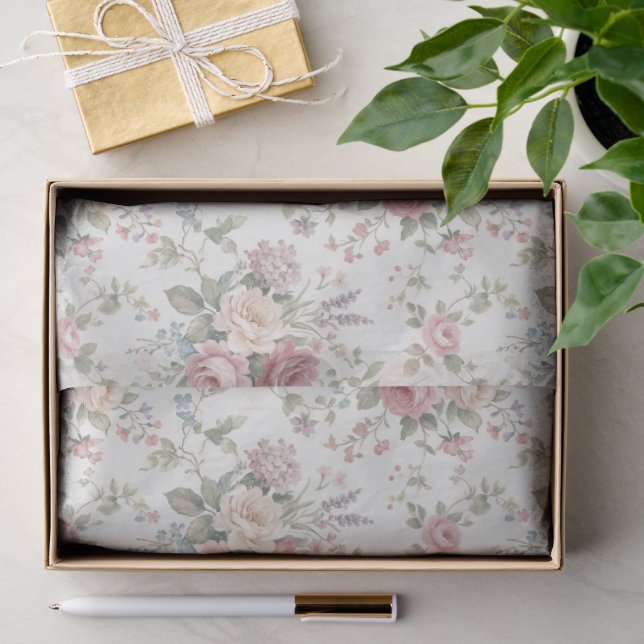 Elegant Pastel Roses Shabby Chic Tissue Paper (Gift)
