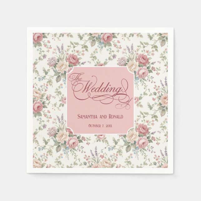 Elegant Pastel Roses Shabby Chic Wedding  Napkins (Front)