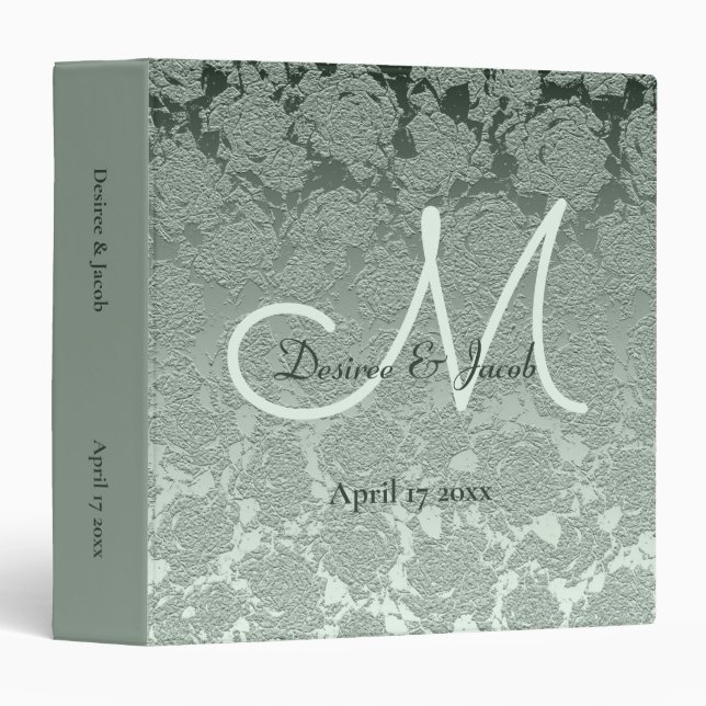 Elegant Pastel Sage Green Wedding Monogram 3 Ring Binder (Front/Spine)