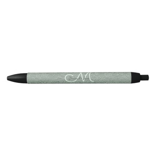 Elegant Pastel Sage Green Wedding Monogram Black Ink Pen