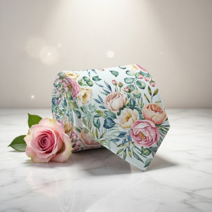 Elegant Pastel Seamless Floral Pattern Neck Tie