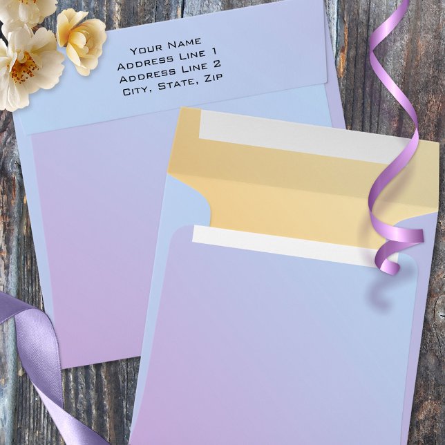 Elegant Pastel Simple Wedding Envelope (Wedding envelope in pastel colors featuring a lilac dream blue outside and an ocher yellow lining)