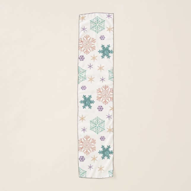 Elegant Pastel Snowflake Pattern Scarf (Front)