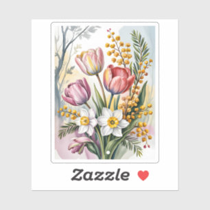 Elegant Pastel Spring Bouquet Tulips Daffodils Sticker