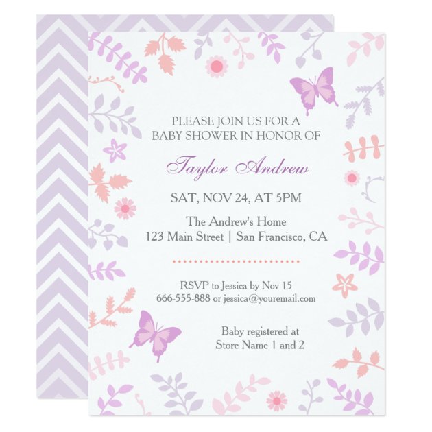Elegant Pastel Spring Floral Butterfly Baby Shower Invitation