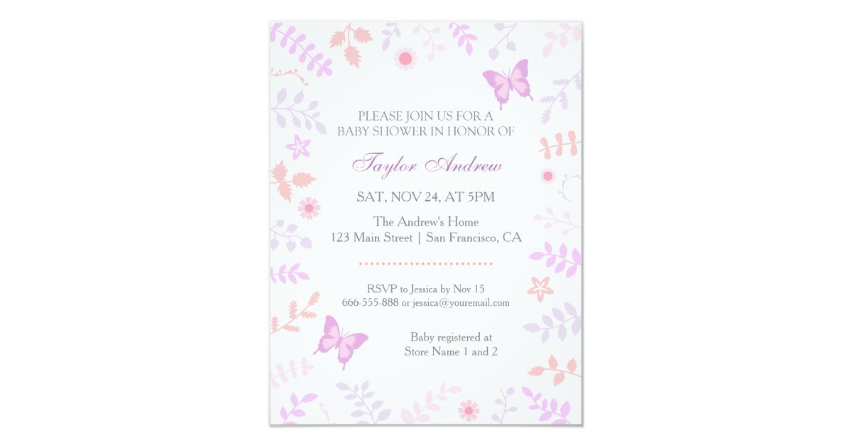 Elegant Pastel Spring Floral Butterfly Baby Shower Invitation