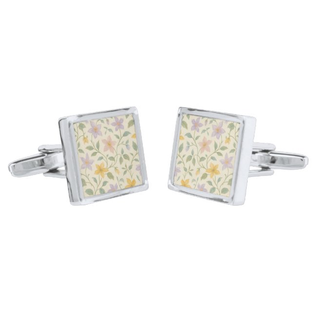Elegant Pastel Star Flower Pattern Cufflinks (Angled)