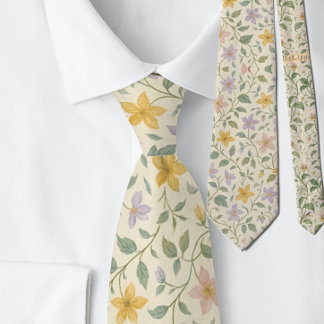Elegant Pastel Star Flower Pattern Neck Tie