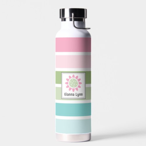 Elegant Pastel Stripes Floral Monogrammed Water Bottle