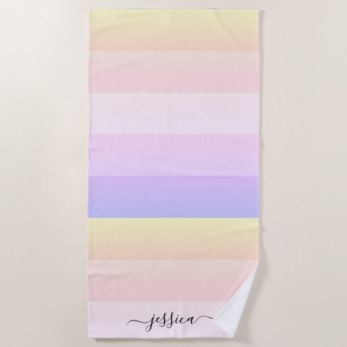 Elegant pastel stripes script name beach towel