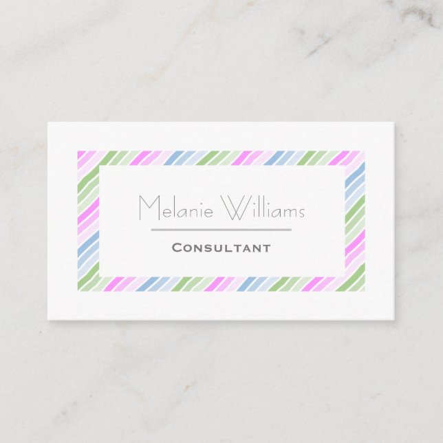 Elegant Pastel Stripes White Border Professional Business Card (Front)