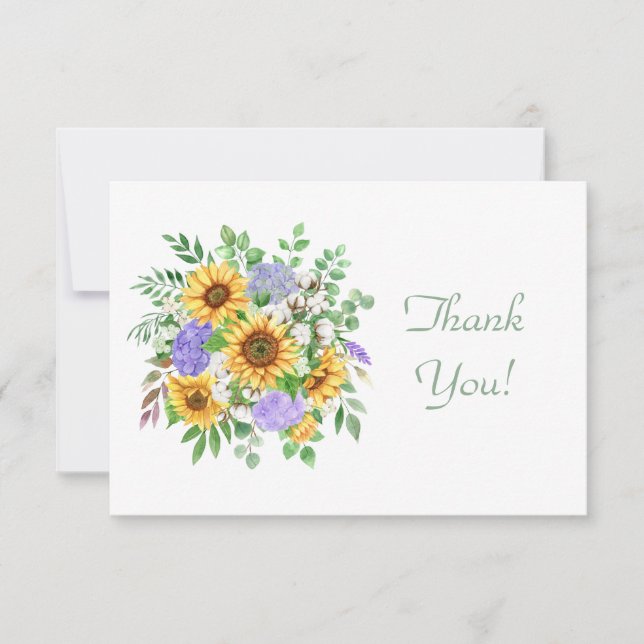 Elegant Pastel  Sunflower Bouquet Thank You Flat  Note Card (Front)