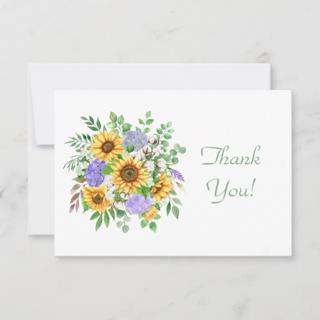 Elegant Pastel Sunflower Bouquet Thank You Flat Note Card | Zazzle