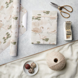Elegant pastel swan pattern wrapping paper