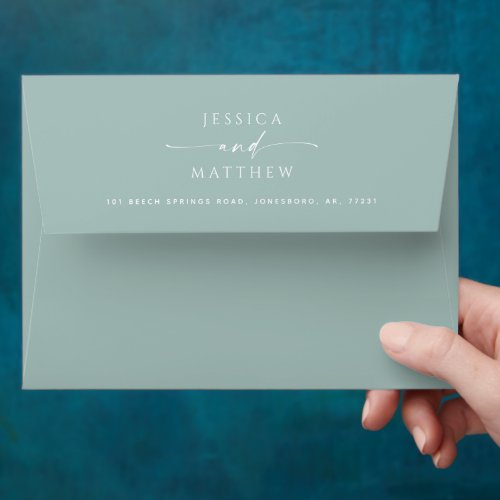 Elegant pastel teal script minimalist wedding envelope