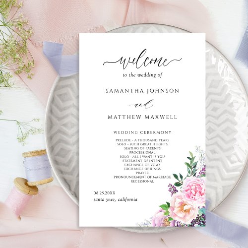 Elegant Pastel Tones Floral Wedding Program