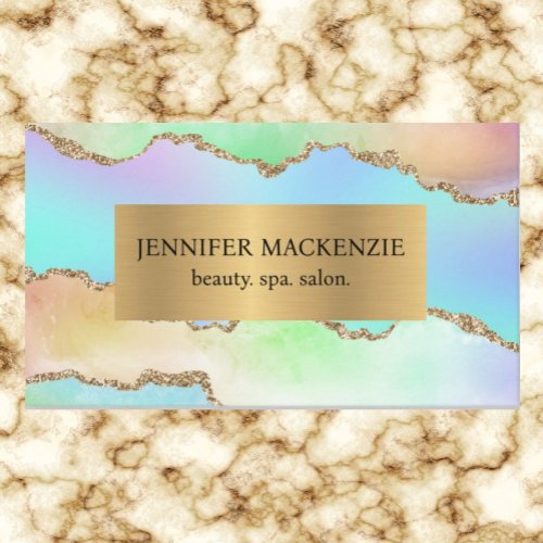 Elegant Pastel Unicorn Gold Agate Luxury Business Card