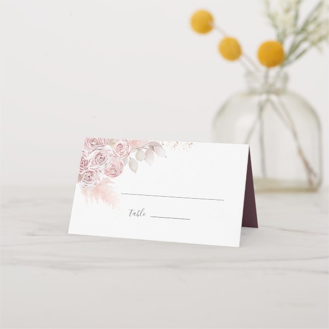 Elegant Pastel Vanilla Pink Floral Wedding Place Card (Front)