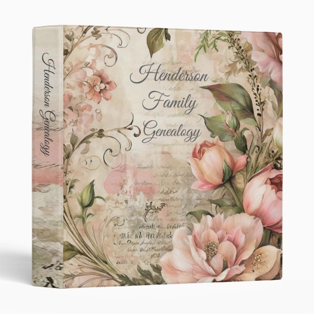 Elegant Pastel Victorian Flower Genealogy Binder (Front/Spine)