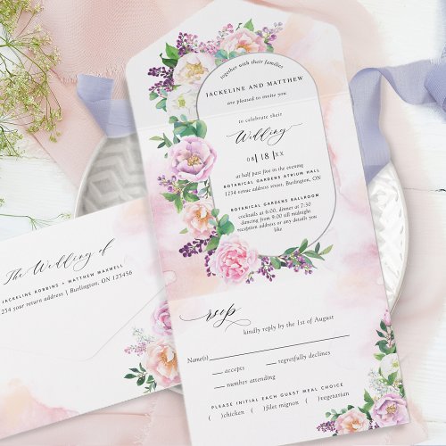 Elegant Pastel Watercolor and Floral Wedding All In One Invitation