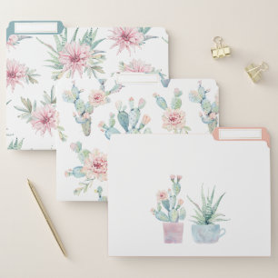 Elegant Pastel Watercolor Boho Cactus Succulent File Folder