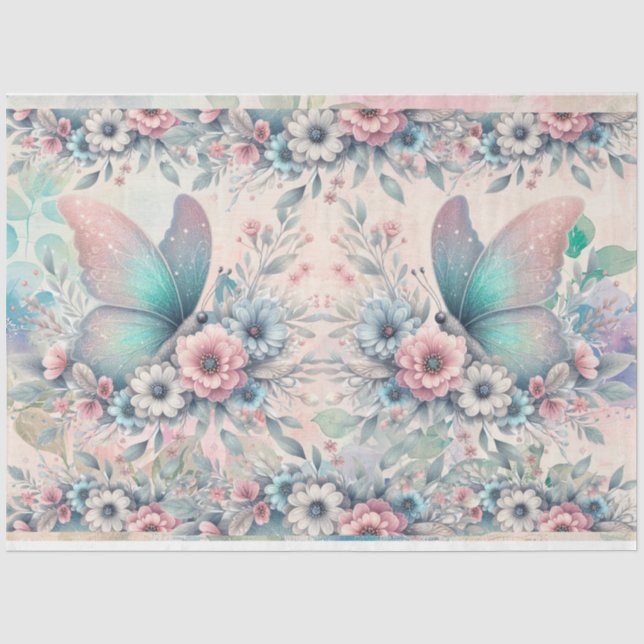 Elegant Pastel Watercolor Butterflies Decoupage Tissue Paper (Front)