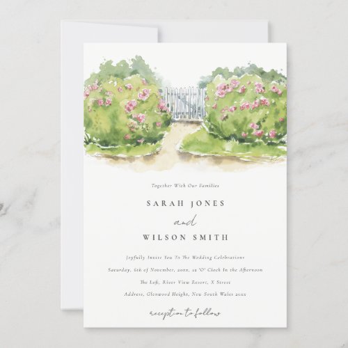 Elegant Pastel Watercolor Cottage Garden Wedding Invitation