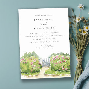 Elegant Pastel Watercolor Cottage Garden Wedding Invitation