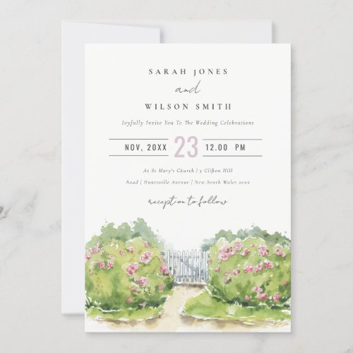 Elegant Pastel Watercolor Cottage Garden Wedding Invitation