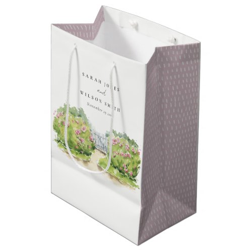 Elegant Pastel Watercolor Cottage Garden Wedding Medium Gift Bag