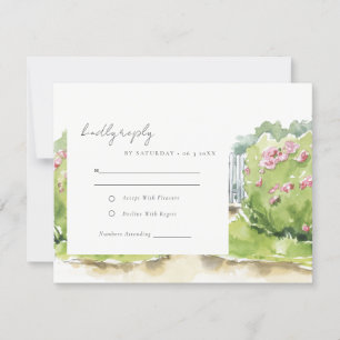 Elegant Pastel Watercolor Cottage Garden Wedding RSVP Card