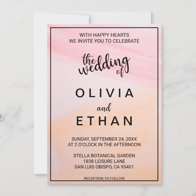 Elegant Pastel Watercolor Dusty Abstract Wedding Invitation (Front)