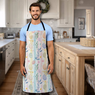 Elegant Pastel Watercolor Easter Stripes Eggs Apron