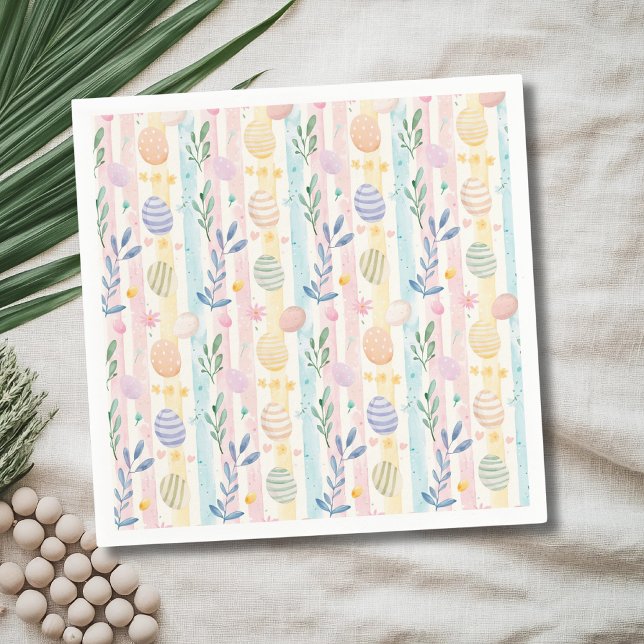 Elegant Pastel Watercolor Easter Stripes Eggs Napkins (Creator Uploaded)