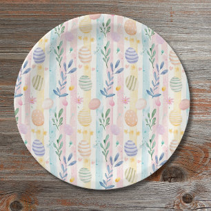 Elegant Pastel Watercolor Easter Stripes Eggs Paper Plates
