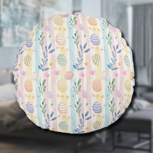 Elegant Pastel Watercolor Easter Stripes Eggs Round Pillow
