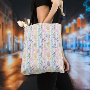Elegant Pastel Watercolor Easter Stripes Eggs Tote Bag