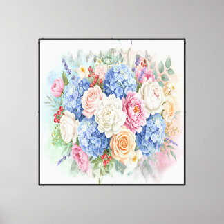Elegant Pastel Watercolor Floral Bouquet Canvas Print