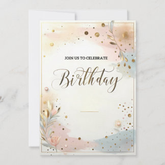 Elegant Pastel Watercolor Floral & Gold Confetti Invitation