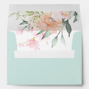 Elegant Pastel Watercolor Floral Mint Green Envelope