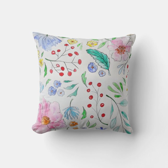 Elegant Pastel Watercolor Floral PatteThrow Pillow (Front)