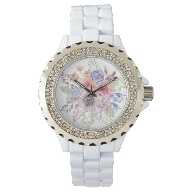 Elegant Pastel Watercolor Floral Watch (Front)