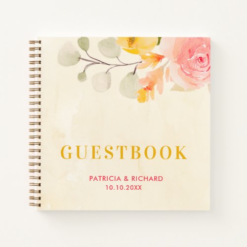 Elegant Pastel Watercolor Floral Wedding GuestBook Notebook