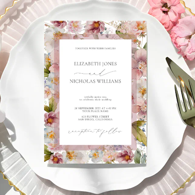 Elegant Pastel Watercolor Floral Wedding Invitation | Zazzle