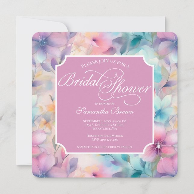 Elegant Pastel Watercolor Florals Bridal Shower Invitation (Front)