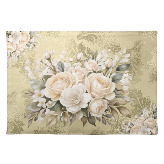 Elegant Pastel Watercolor Flowers Cloth Placemat (Front)